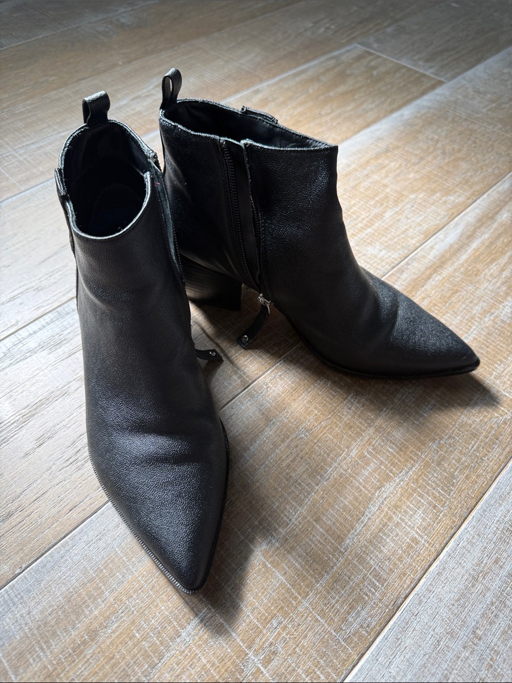 Paolo Black Pointed Toe Leather Ankle Booties